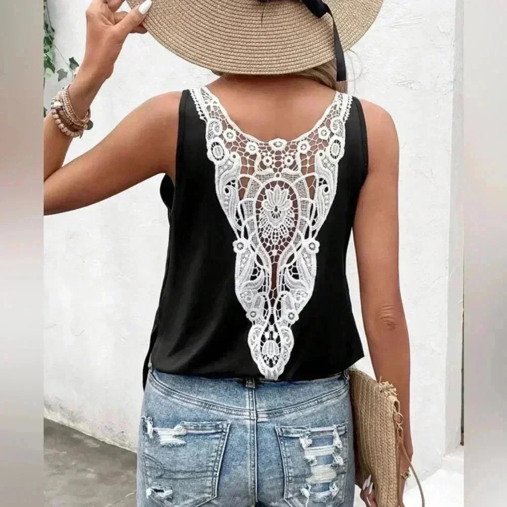 🆕Oboe Plus-size Black Tank-Top Back Lace Detail 2X🆕